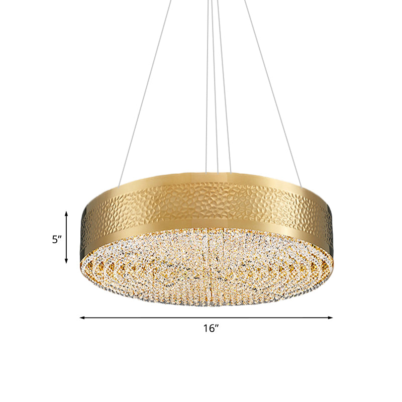 6-Bulb Drum Chandelier Light Postmodern Gold Clear K9 Crystal Pendant Lighting for Bedroom Clearhalo 'Ceiling Lights' 'Chandeliers' 'Modern Chandeliers' 'Modern' Lighting' 817479