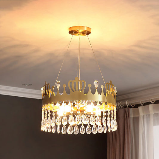 5-Light Crown Chandelier Light Fixture Minimal Gold Crystal Drop Ceiling Lamp for Living Room Gold Clearhalo 'Ceiling Lights' 'Chandeliers' 'Modern Chandeliers' 'Modern' Lighting' 817484