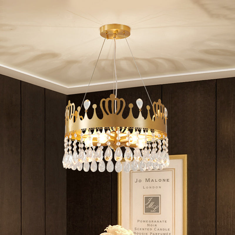 5-Light Crown Chandelier Light Fixture Minimal Gold Crystal Drop Ceiling Lamp for Living Room Clearhalo 'Ceiling Lights' 'Chandeliers' 'Modern Chandeliers' 'Modern' Lighting' 817485