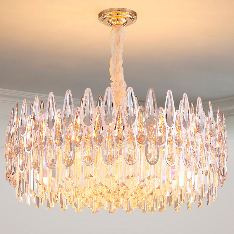 Modern Teardrop Chandelier 6 Heads Clear Crystal Hanging Ceiling Light in Gold Gold Clearhalo 'Ceiling Lights' 'Chandeliers' 'Modern Chandeliers' 'Modern' Lighting' 817492