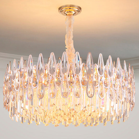 Modern Teardrop Chandelier 6 Heads Clear Crystal Hanging Ceiling Light in Gold Gold Clearhalo 'Ceiling Lights' 'Chandeliers' 'Modern Chandeliers' 'Modern' Lighting' 817492