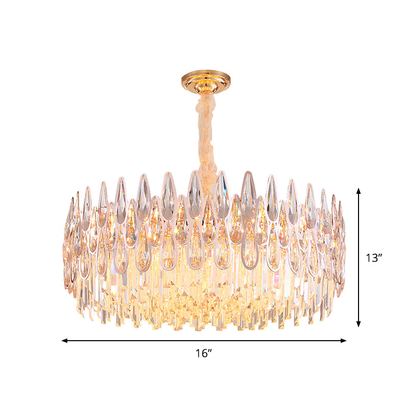 Modern Teardrop Chandelier 6 Heads Clear Crystal Hanging Ceiling Light in Gold Clearhalo 'Ceiling Lights' 'Chandeliers' 'Modern Chandeliers' 'Modern' Lighting' 817495