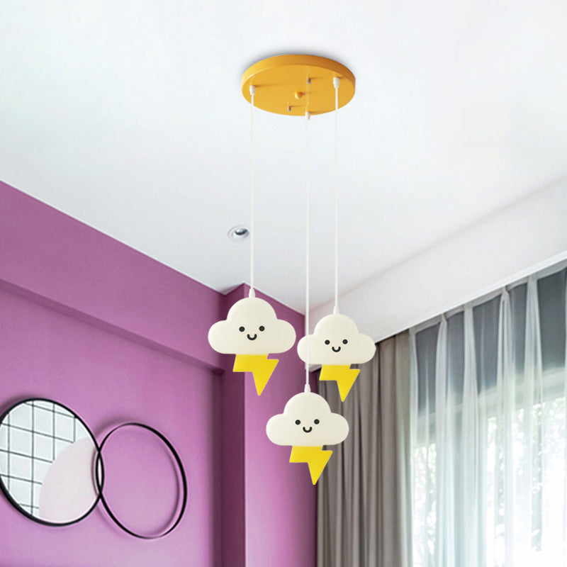 Acrylic Cloud-Shape Multi Ceiling Light Cartoon 3 Lights LED Pendulum Lamp in White and Yellow Clearhalo 'Ceiling Lights' 'Pendant Lights' 'Pendants' Lighting' 817500