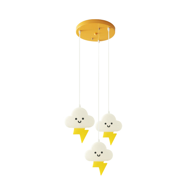 Acrylic Cloud-Shape Multi Ceiling Light Cartoon 3 Lights LED Pendulum Lamp in White and Yellow Clearhalo 'Ceiling Lights' 'Pendant Lights' 'Pendants' Lighting' 817501