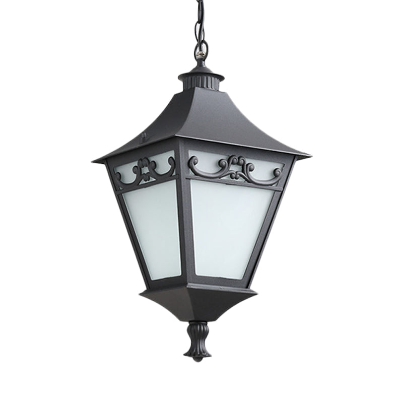 Black/Bronze 1 Bulb Drop Pendant Rustic White Glass Lantern Hanging Ceiling Light for Corridor Clearhalo 'Ceiling Lights' 'Glass shade' 'Glass' 'Pendant Lights' 'Pendants' Lighting' 817531