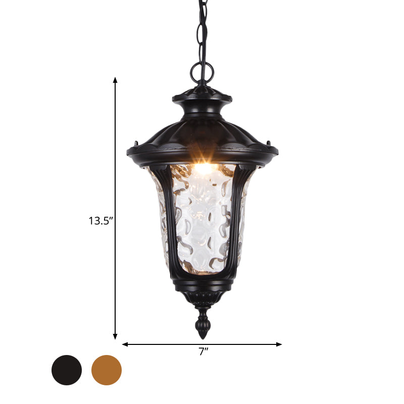 Urn Shade Patio Pendant Light Farmhouse Clear Dimple Glass 1 Head Black/Bronze Finish Ceiling Hang Fixture Clearhalo 'Ceiling Lights' 'Glass shade' 'Glass' 'Pendant Lights' 'Pendants' Lighting' 817539