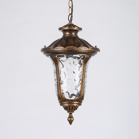 Urn Shade Patio Pendant Light Farmhouse Clear Dimple Glass 1 Head Black/Bronze Finish Ceiling Hang Fixture Clearhalo 'Ceiling Lights' 'Glass shade' 'Glass' 'Pendant Lights' 'Pendants' Lighting' 817543