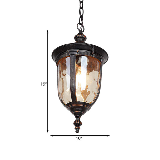 Urn Shape Amber Dimpled Glass Ceiling Light Country 1-Head Hallway Pendant Lighting Fixture in Black Clearhalo 'Ceiling Lights' 'Glass shade' 'Glass' 'Pendant Lights' 'Pendants' Lighting' 817555