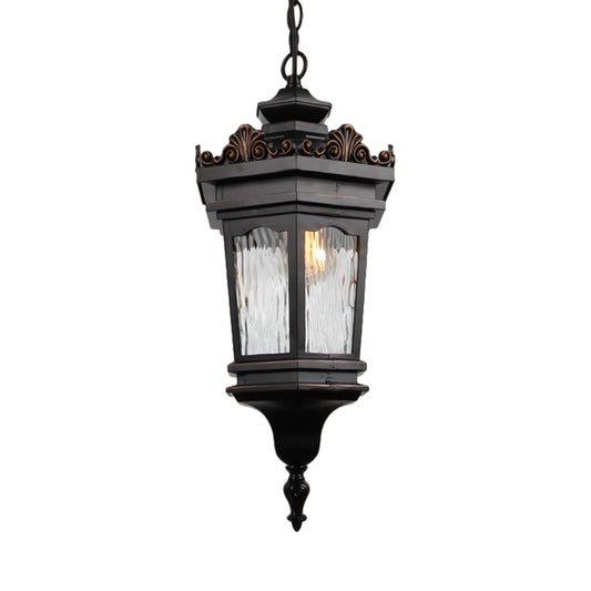 Water Glass Lantern Pendant Ceiling Light Classic 1 Head Corridor Down Lighting in Black Clearhalo 'Ceiling Lights' 'Glass shade' 'Glass' 'Pendant Lights' 'Pendants' Lighting' 817561