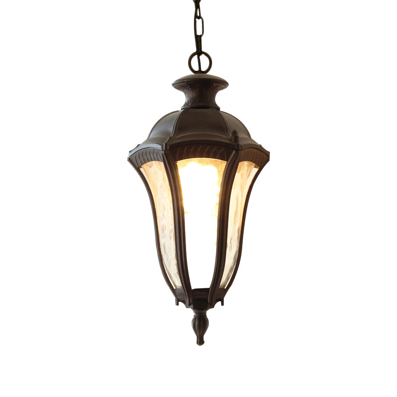 Farmhouse Urn Shaped Pendant Lighting Fixture 1 Light Clear Dimpled Glass Ceiling Hang Fixture in Dark Coffee Clearhalo 'Ceiling Lights' 'Glass shade' 'Glass' 'Pendant Lights' 'Pendants' Lighting' 817566