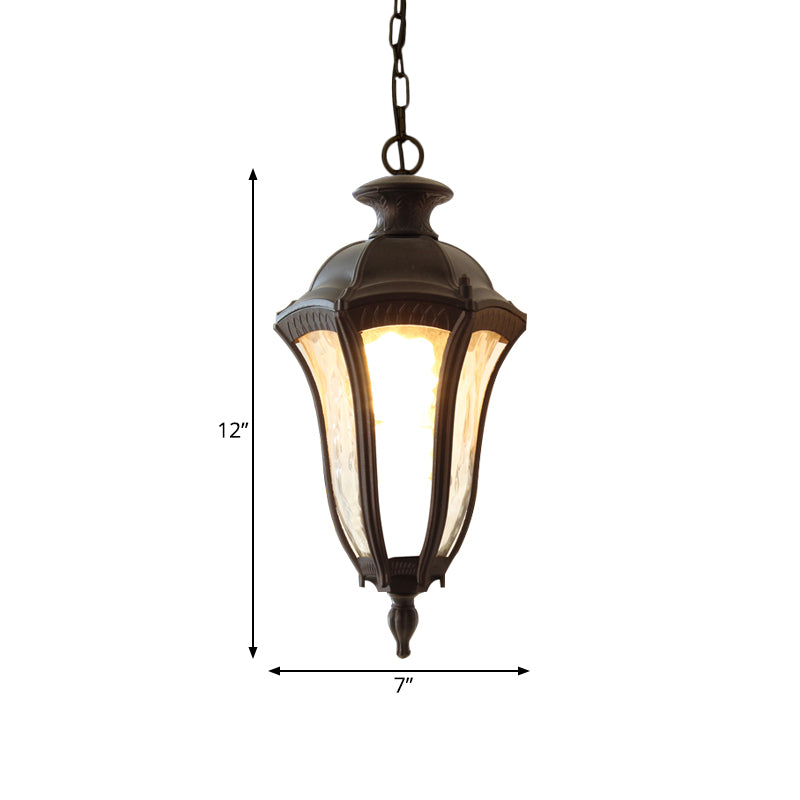 Farmhouse Urn Shaped Pendant Lighting Fixture 1 Light Clear Dimpled Glass Ceiling Hang Fixture in Dark Coffee Clearhalo 'Ceiling Lights' 'Glass shade' 'Glass' 'Pendant Lights' 'Pendants' Lighting' 817567