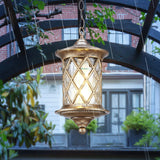 Clear Water Glass Bronze Hanging Light Kit Cylinder 1-Light Rustic Suspension Pendant with Lattice Cage Bronze Clearhalo 'Ceiling Lights' 'Glass shade' 'Glass' 'Pendant Lights' 'Pendants' Lighting' 817568