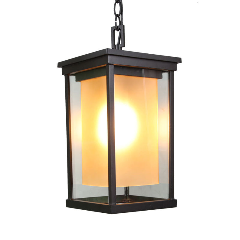 Black 1 Bulb Ceiling Pendant Classic Clear Glass Rectangle Hanging Lamp Kit with Inner Cylinder Amber Glass Shade Clearhalo 'Ceiling Lights' 'Glass shade' 'Glass' 'Pendant Lights' 'Pendants' Lighting' 817573