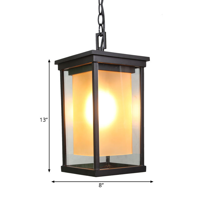 Black 1 Bulb Ceiling Pendant Classic Clear Glass Rectangle Hanging Lamp Kit with Inner Cylinder Amber Glass Shade Clearhalo 'Ceiling Lights' 'Glass shade' 'Glass' 'Pendant Lights' 'Pendants' Lighting' 817575