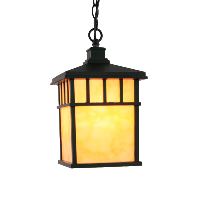 Lantern Corridor Drop Pendant Traditional Frosted Glass 1-Light Black Suspension Light Clearhalo 'Ceiling Lights' 'Glass shade' 'Glass' 'Pendant Lights' 'Pendants' Lighting' 817577