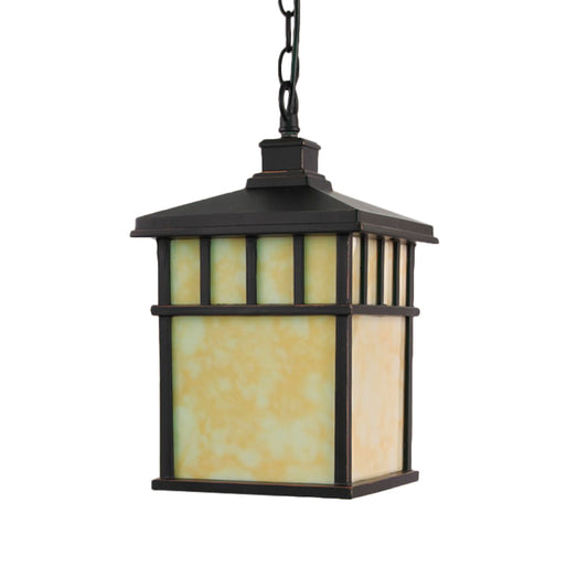 Lantern Corridor Drop Pendant Traditional Frosted Glass 1-Light Black Suspension Light Clearhalo 'Ceiling Lights' 'Glass shade' 'Glass' 'Pendant Lights' 'Pendants' Lighting' 817578