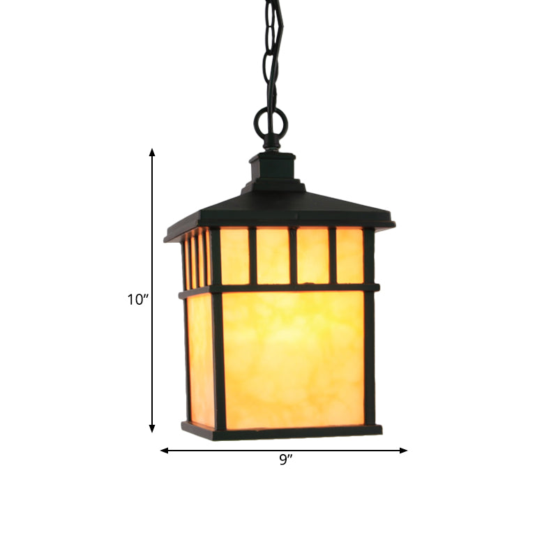 Lantern Corridor Drop Pendant Traditional Frosted Glass 1-Light Black Suspension Light Clearhalo 'Ceiling Lights' 'Glass shade' 'Glass' 'Pendant Lights' 'Pendants' Lighting' 817579