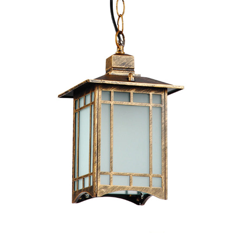 1 Head Opal Glass Pendant Lighting Country Bronze Lantern Shade Outdoor Hanging Light Kit Clearhalo 'Ceiling Lights' 'Glass shade' 'Glass' 'Pendant Lights' 'Pendants' Lighting' 817582