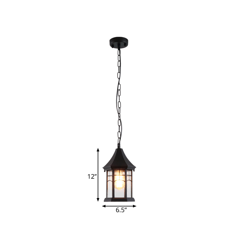 Pavilion Clear Bubble Glass Pendant Light Farmhouse 1-Light Balcony Suspension Lamp in Black Clearhalo 'Ceiling Lights' 'Glass shade' 'Glass' 'Pendant Lights' 'Pendants' Lighting' 817595