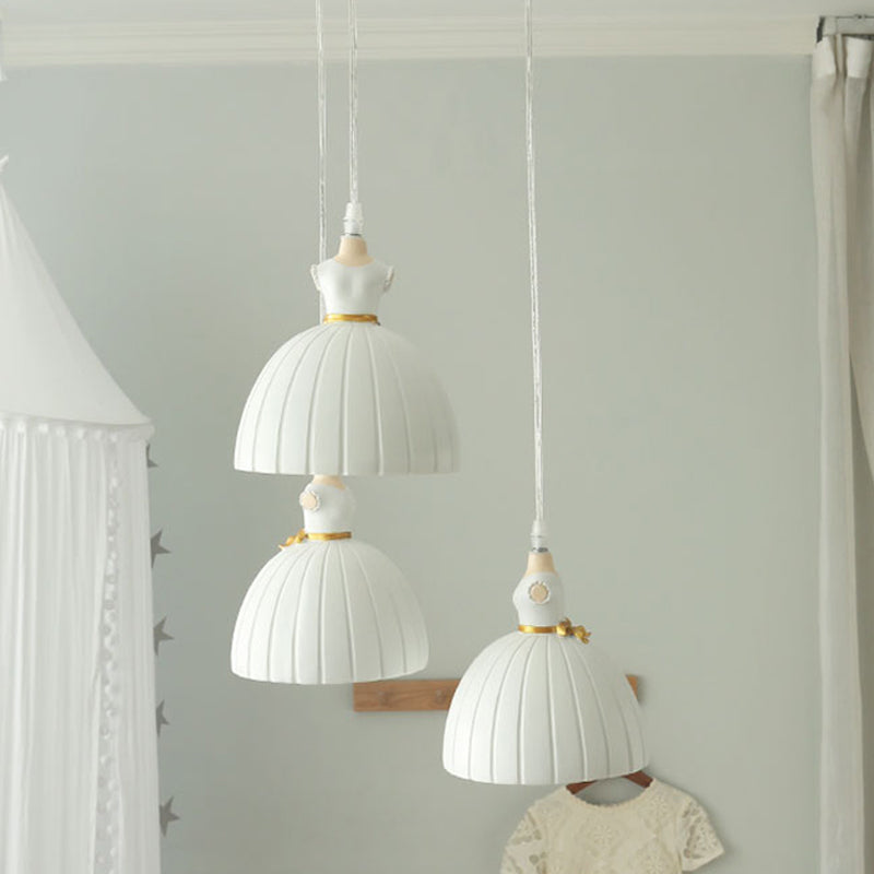 Ballet Skirt Cluster Pendant Light Kids Resin 3-Head Girl's Room Ceiling Suspension Lamp in White White Clearhalo 'Ceiling Lights' 'Pendant Lights' 'Pendants' Lighting' 817604_de2df641-44dd-4b65-915f-f85de3be86c5