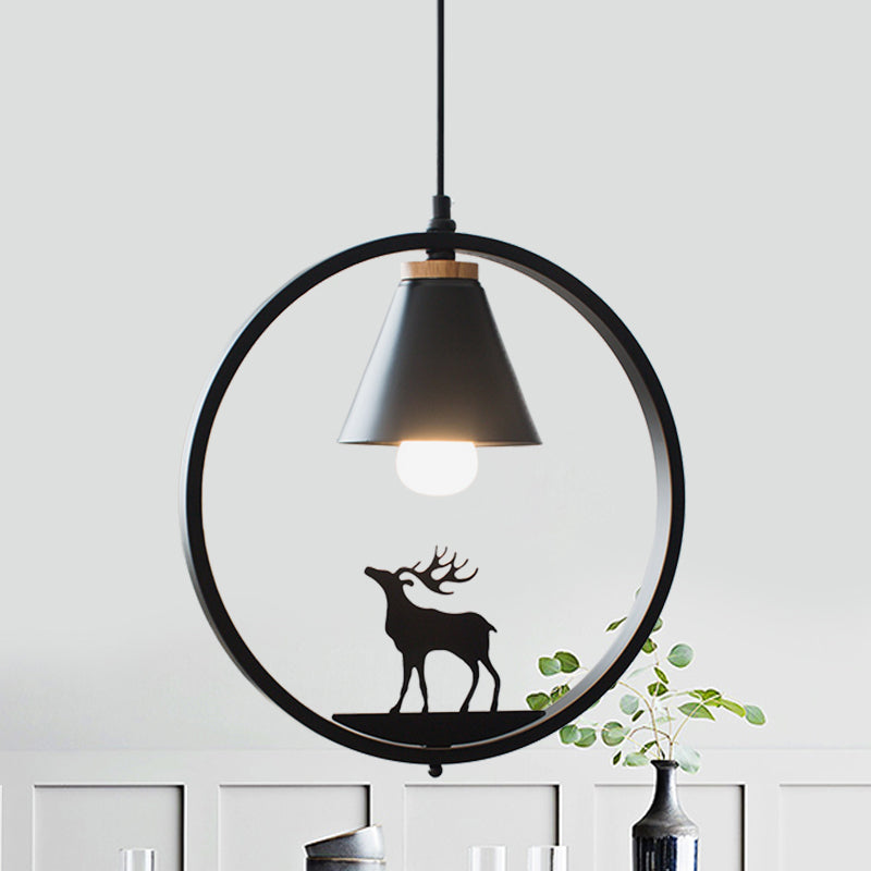 Iron Cone Shade Pendant Lamp Nordic 1 Bulb Black/White Hanging Light Fixture with Paper Cutting Decoration Clearhalo 'Ceiling Lights' 'Pendant Lights' 'Pendants' Lighting' 817677