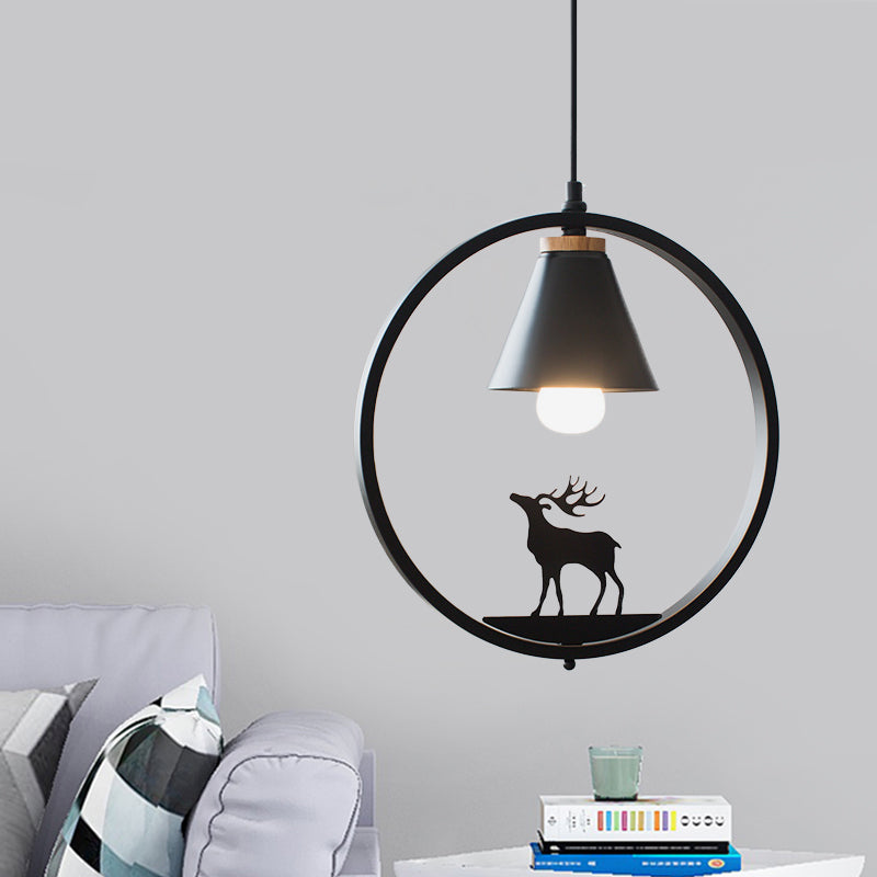 Iron Cone Shade Pendant Lamp Nordic 1 Bulb Black/White Hanging Light Fixture with Paper Cutting Decoration Clearhalo 'Ceiling Lights' 'Pendant Lights' 'Pendants' Lighting' 817678