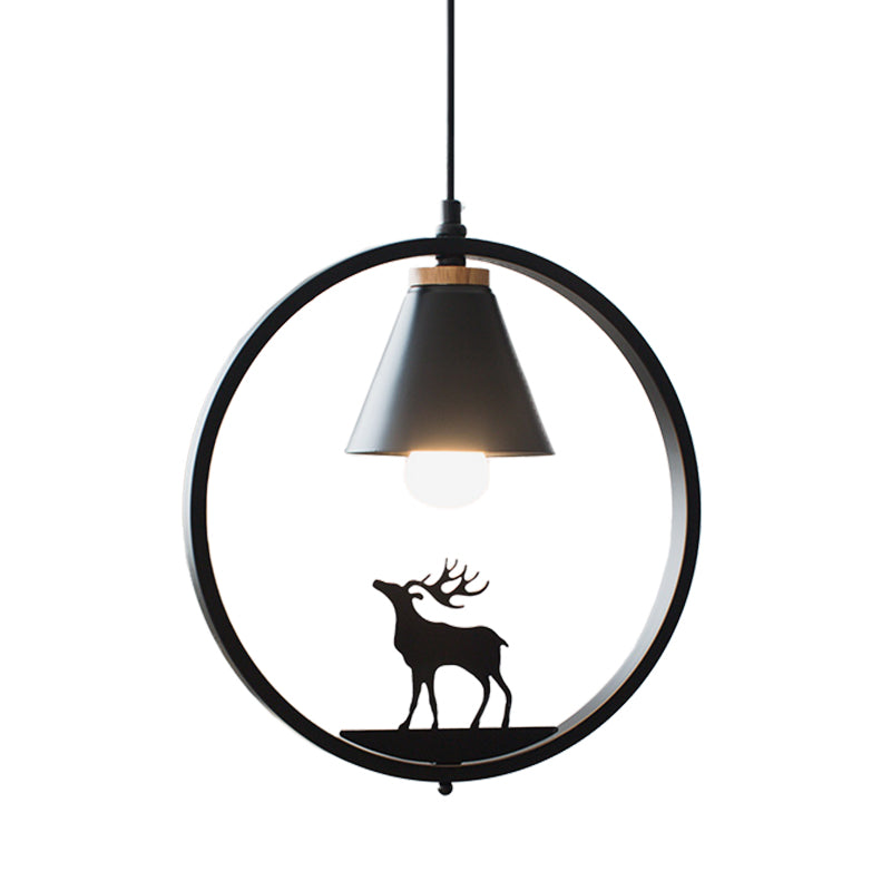 Iron Cone Shade Pendant Lamp Nordic 1 Bulb Black/White Hanging Light Fixture with Paper Cutting Decoration Clearhalo 'Ceiling Lights' 'Pendant Lights' 'Pendants' Lighting' 817679