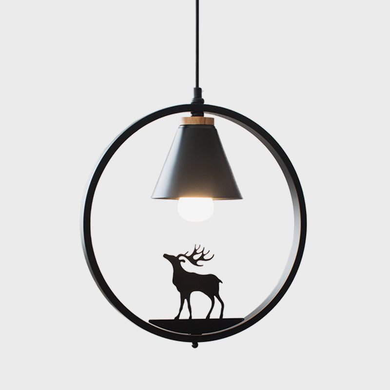 Iron Cone Shade Pendant Lamp Nordic 1 Bulb Black/White Hanging Light Fixture with Paper Cutting Decoration Clearhalo 'Ceiling Lights' 'Pendant Lights' 'Pendants' Lighting' 817680