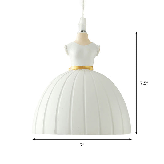 White Doll Dress Pendulum Light Kid 1 Bulb Resin Suspension Lighting for Girls Room Clearhalo 'Ceiling Lights' 'Pendant Lights' 'Pendants' Lighting' 817684