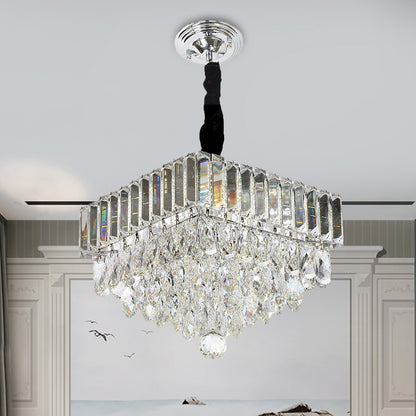 LED Clear Crystal Block Suspension Pendant Modern Black Tiered Square Dining Room Pendulum Light Clear Clearhalo 'Ceiling Lights' 'Modern Pendants' 'Modern' 'Pendant Lights' 'Pendants' Lighting' 817697