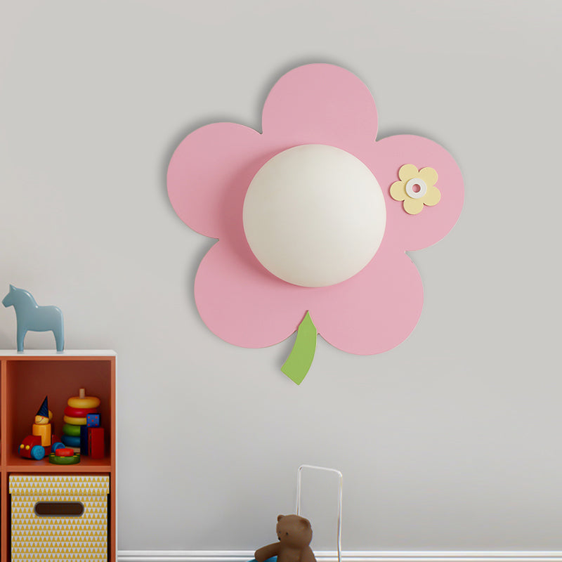 Flower Wall Light Sconce Cartoon Wood 1-Light Pink Finish LED Wall Mount Lamp Fixture Pink Clearhalo 'Wall Lamps & Sconces' 'Wall Lights' Lighting' 817705