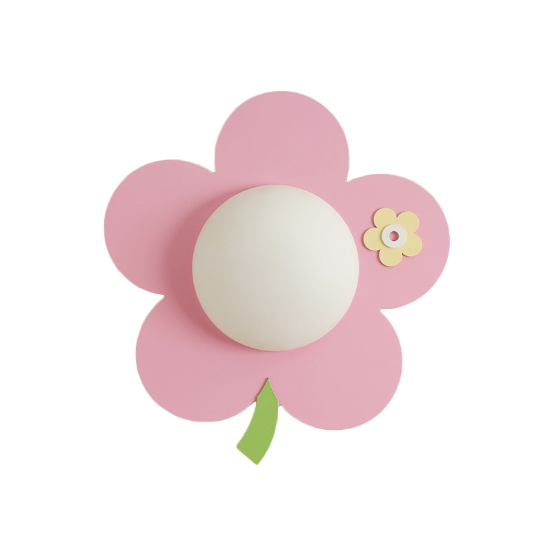 Flower Wall Light Sconce Cartoon Wood 1-Light Pink Finish LED Wall Mount Lamp Fixture Clearhalo 'Wall Lamps & Sconces' 'Wall Lights' Lighting' 817706