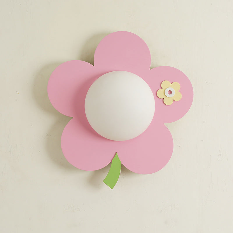 Flower Wall Light Sconce Cartoon Wood 1-Light Pink Finish LED Wall Mount Lamp Fixture Clearhalo 'Wall Lamps & Sconces' 'Wall Lights' Lighting' 817707