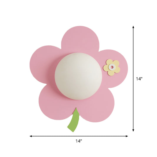 Flower Wall Light Sconce Cartoon Wood 1-Light Pink Finish LED Wall Mount Lamp Fixture Clearhalo 'Wall Lamps & Sconces' 'Wall Lights' Lighting' 817708