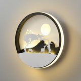 Metal Round Wall Lighting Idea Modernist LED Black Wall Lamp Sconce with Deer and Girl/Eagle/Windmill Design Clearhalo 'Wall Lamps & Sconces' 'Wall Lights' Lighting' 817720