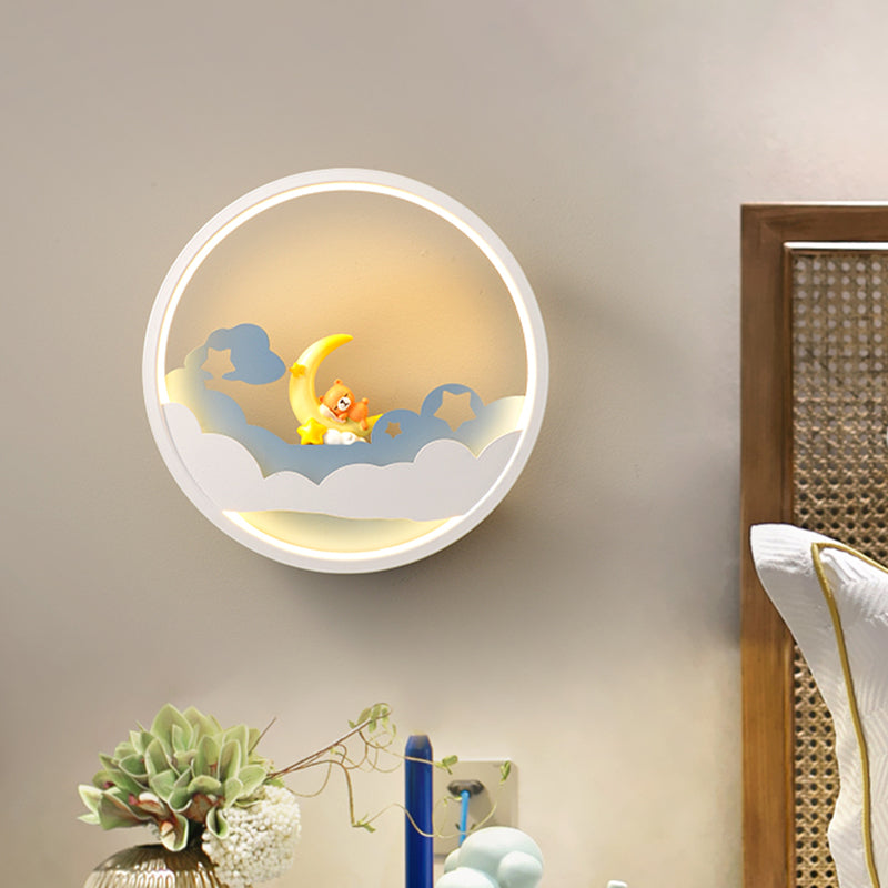 White Cloud Wall Sconce Lighting Contemporary LED Acrylic Ring Wall Lamp Fixture with Girl/Bear/Little Monk Deco White C Clearhalo 'Wall Lamps & Sconces' 'Wall Lights' Lighting' 817729