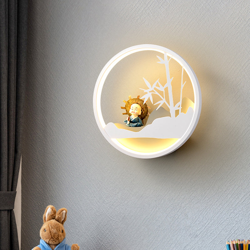 White Cloud Wall Sconce Lighting Contemporary LED Acrylic Ring Wall Lamp Fixture with Girl/Bear/Little Monk Deco Clearhalo 'Wall Lamps & Sconces' 'Wall Lights' Lighting' 817734