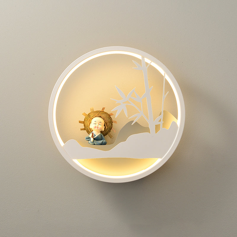 White Cloud Wall Sconce Lighting Contemporary LED Acrylic Ring Wall Lamp Fixture with Girl/Bear/Little Monk Deco Clearhalo 'Wall Lamps & Sconces' 'Wall Lights' Lighting' 817736