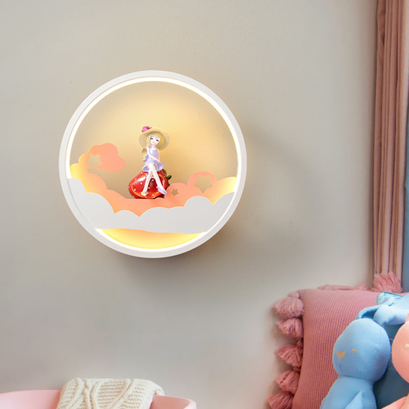 White Cloud Wall Sconce Lighting Contemporary LED Acrylic Ring Wall Lamp Fixture with Girl/Bear/Little Monk Deco Clearhalo 'Wall Lamps & Sconces' 'Wall Lights' Lighting' 817738