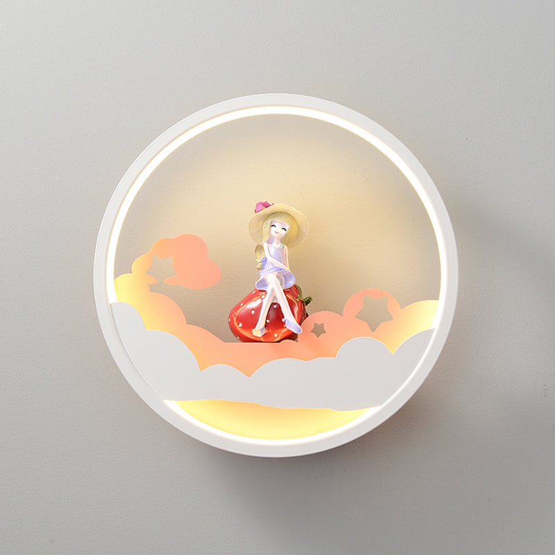 White Cloud Wall Sconce Lighting Contemporary LED Acrylic Ring Wall Lamp Fixture with Girl/Bear/Little Monk Deco Clearhalo 'Wall Lamps & Sconces' 'Wall Lights' Lighting' 817740