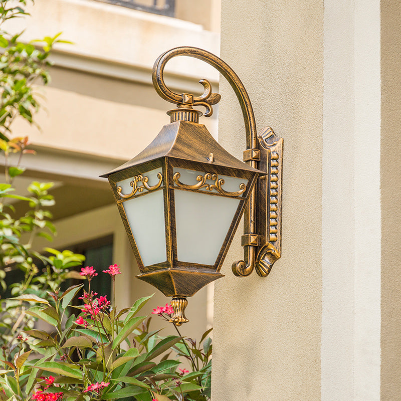 Ivory Glass Bronze Wall Lamp Lantern 1 Bulb Countryside Wall Sconce Light Fixture for Outdoor Bronze A Clearhalo 'Wall Lamps & Sconces' 'Wall Lights' Lighting' 817752