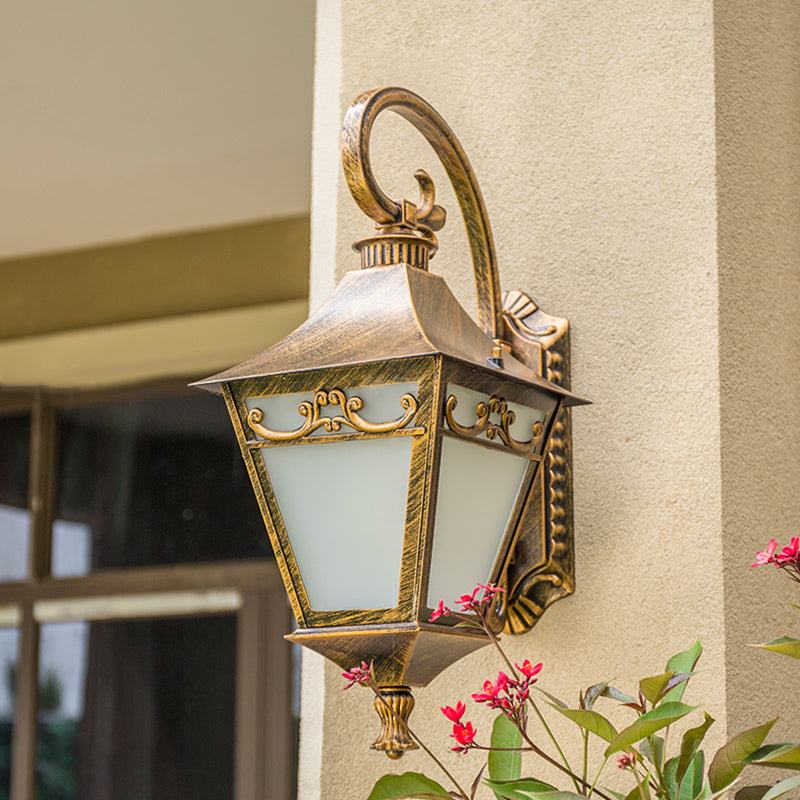 Ivory Glass Bronze Wall Lamp Lantern 1 Bulb Countryside Wall Sconce Light Fixture for Outdoor Clearhalo 'Wall Lamps & Sconces' 'Wall Lights' Lighting' 817753