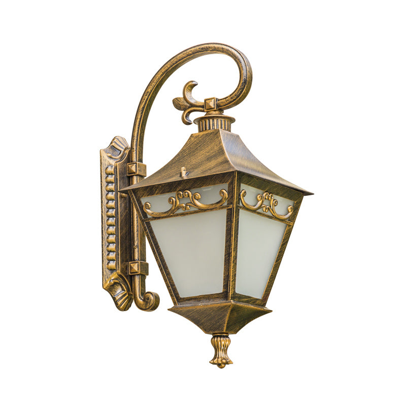 Ivory Glass Bronze Wall Lamp Lantern 1 Bulb Countryside Wall Sconce Light Fixture for Outdoor Clearhalo 'Wall Lamps & Sconces' 'Wall Lights' Lighting' 817754