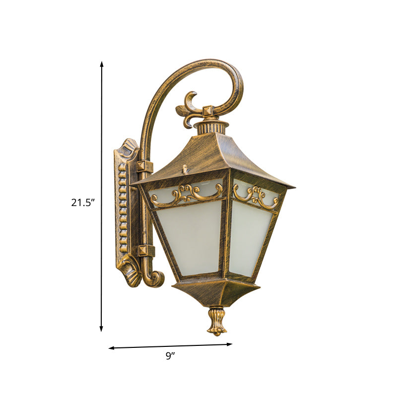 Ivory Glass Bronze Wall Lamp Lantern 1 Bulb Countryside Wall Sconce Light Fixture for Outdoor Clearhalo 'Wall Lamps & Sconces' 'Wall Lights' Lighting' 817755