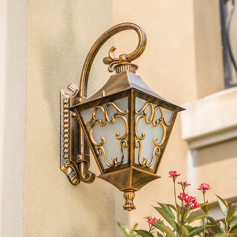 Ivory Glass Bronze Wall Lamp Lantern 1 Bulb Countryside Wall Sconce Light Fixture for Outdoor Bronze B Clearhalo 'Wall Lamps & Sconces' 'Wall Lights' Lighting' 817756