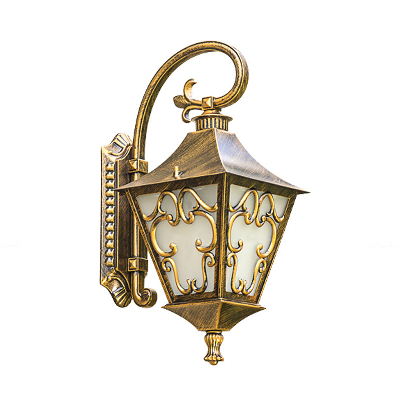 Ivory Glass Bronze Wall Lamp Lantern 1 Bulb Countryside Wall Sconce Light Fixture for Outdoor Clearhalo 'Wall Lamps & Sconces' 'Wall Lights' Lighting' 817759