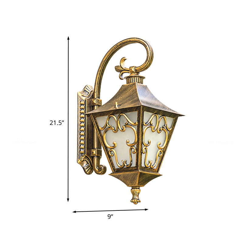 Ivory Glass Bronze Wall Lamp Lantern 1 Bulb Countryside Wall Sconce Light Fixture for Outdoor Clearhalo 'Wall Lamps & Sconces' 'Wall Lights' Lighting' 817760