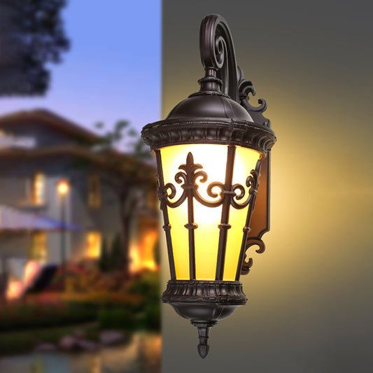 Coffee Single Bulb Wall Lamp Countryside Yellow Glass Lantern Wall Lighting Fixture for Outdoor Clearhalo 'Wall Lamps & Sconces' 'Wall Lights' Lighting' 817766