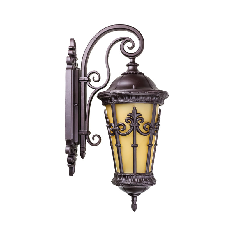 Coffee Single Bulb Wall Lamp Countryside Yellow Glass Lantern Wall Lighting Fixture for Outdoor Clearhalo 'Wall Lamps & Sconces' 'Wall Lights' Lighting' 817767