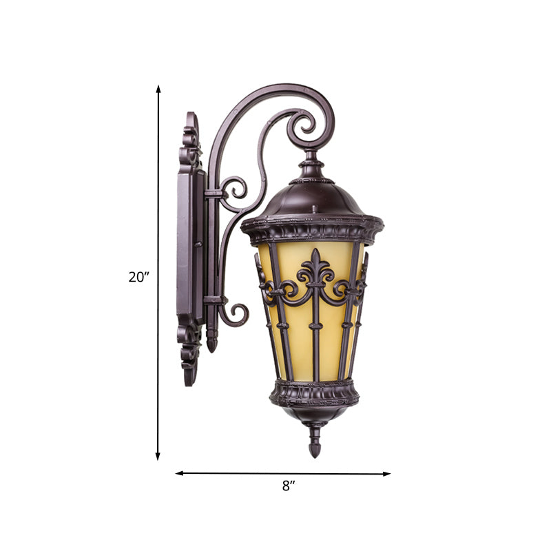 Coffee Single Bulb Wall Lamp Countryside Yellow Glass Lantern Wall Lighting Fixture for Outdoor Clearhalo 'Wall Lamps & Sconces' 'Wall Lights' Lighting' 817768